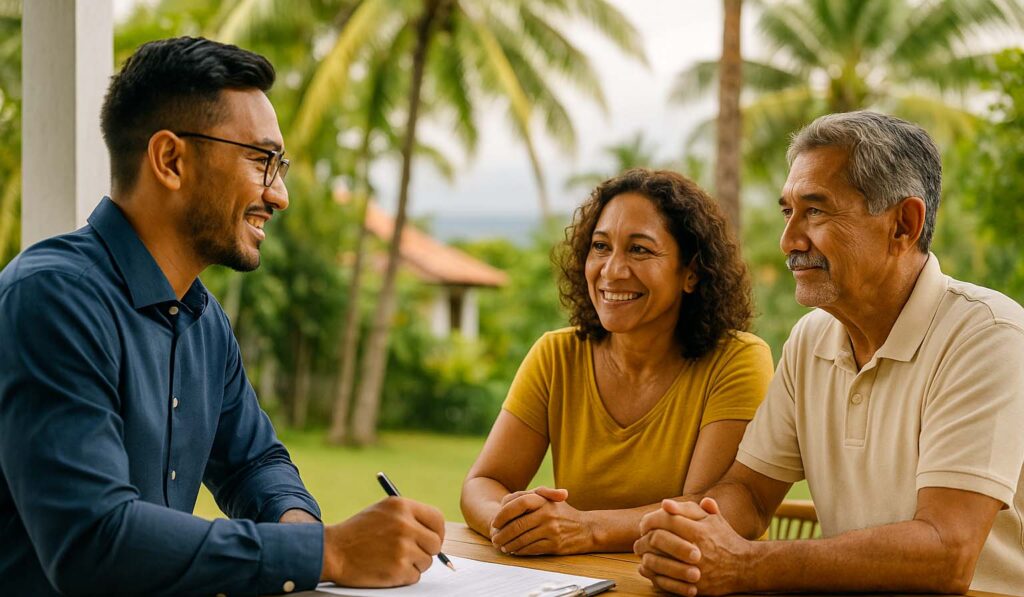Courtier en crédit en rendez-vous avec un couple à La Réunion