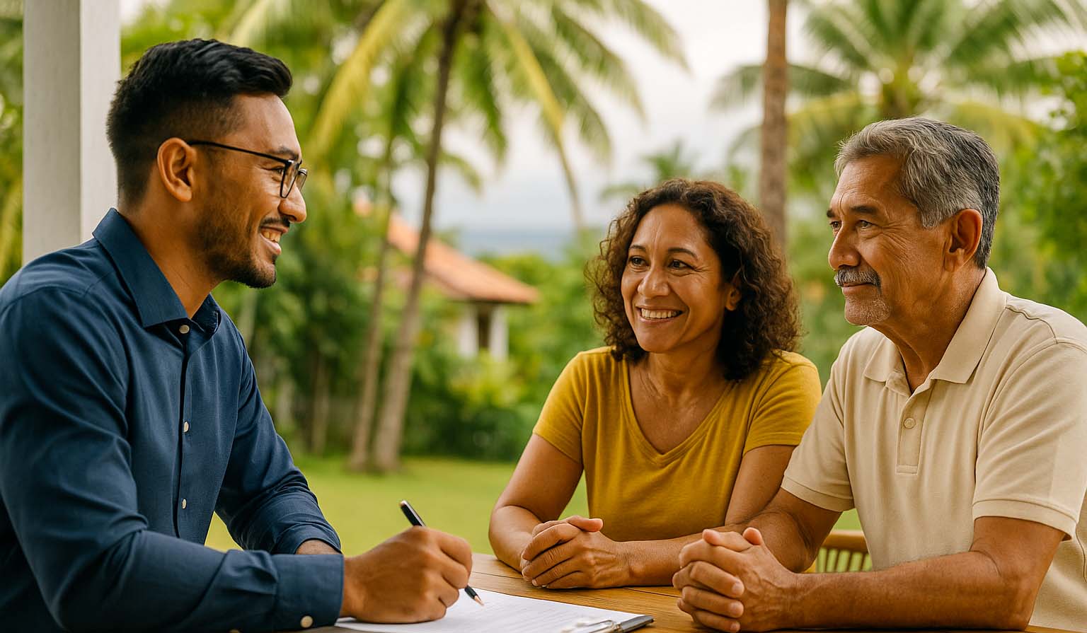 Courtier en crédit en rendez-vous avec un couple à La Réunion